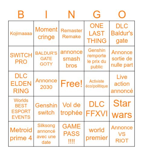 BINGO GAME AWARD Bingo Card