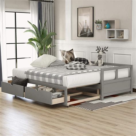 TBWYF Wooden Daybed With Pop Up Trundle And Two Storage Drawers ...