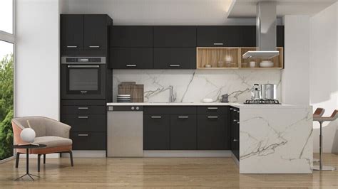 10X10 RTA Matte Black Contemporary Kitchen Cabinets Modern Slab Door European | eBay