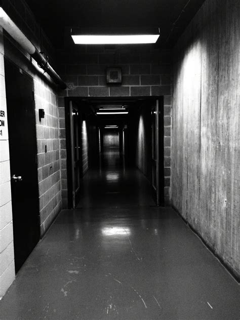 Scary school hallway in black and white | Black and white, School hall