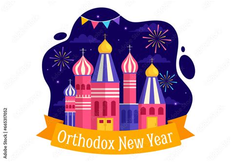 Happy Orthodox New Year Vector Illustration on 14 January with Church ...