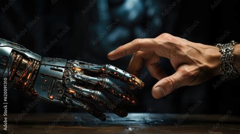 Human hand and robot hand pointing, Robot connect to human. Stock ...