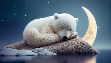 Premium AI Image | White baby bear sleeping on half moon choldrens stor ...