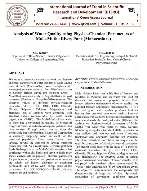 Analysis of Water Quality Using Physico-chemical Parameters of Mula ...