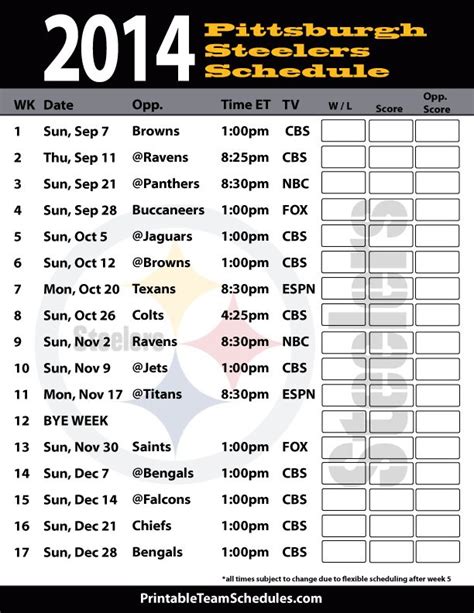 Pittsburgh Steelers Printable Schedule - Printable Schedule