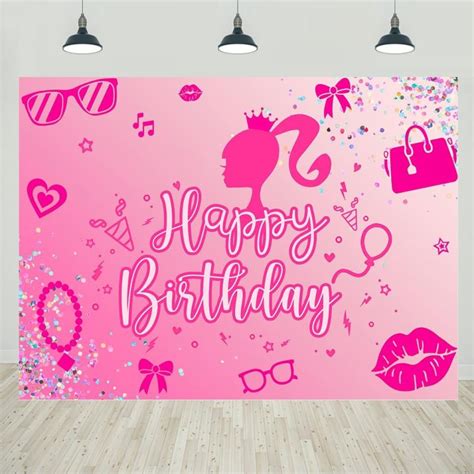 Pink Barbie Happy Birthday Photography Backdrop for Girls Princess Lady Birthday Background ...