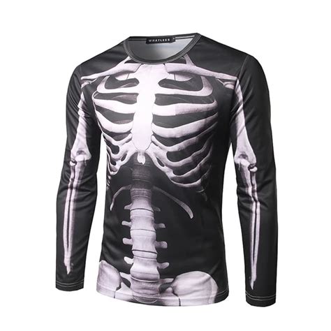 3D Body Skeleton Printed Stylish T Shirt Men O Neck Long Sleeve Black Compression Shirts 2017 ...