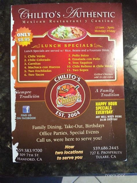 Online Menu of Chilitos, Hanford, CA