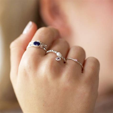 Silver Plated Beads And Pearl Ring With Birthstone By Lisa Angel ...