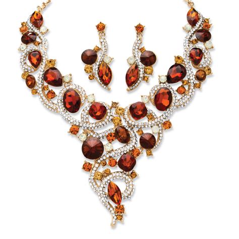 PalmBeach Jewelry 2 Piece Amber Crystal Necklace and Earrings Set in Yellow Gold Tone | Shop ...