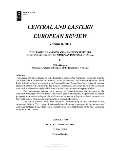 (PDF) The League of Nations and Armenian Refugees. The Formation of the ...