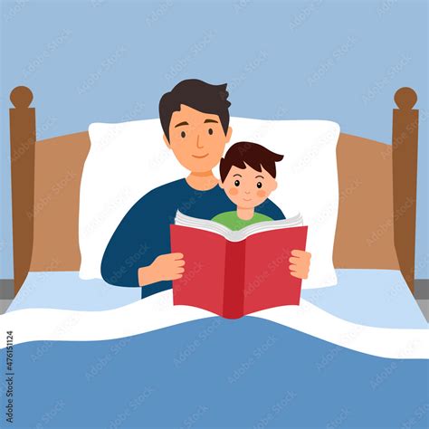 Father reading story for his son in bedroom vector illustration ...