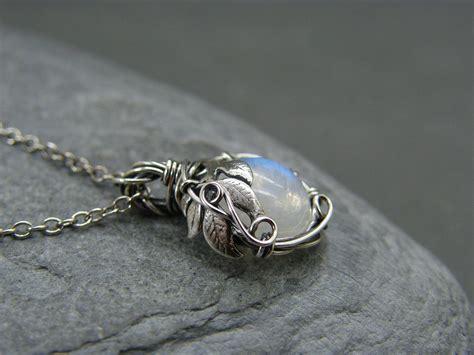 Moonstone Necklace Sterling Silver Moonstone Pendant Blue Moonstone ...