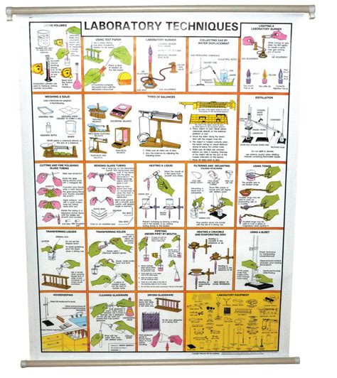 Laboratory Techniques Chart, 29x39" - Colored Illustrations - Polyart — Eisco Labs