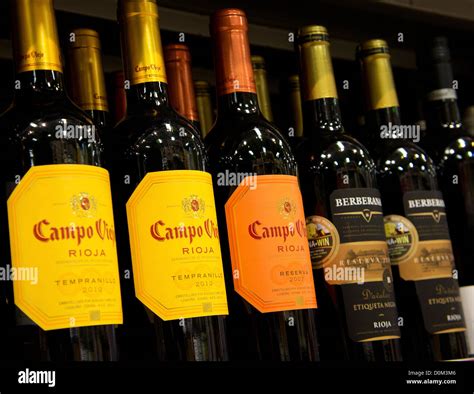 bottles of spanish rioja wine in a uk supermarket Stock Photo - Alamy