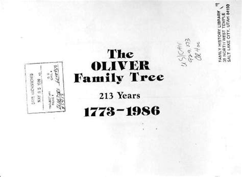 The Oliver family tree, 213 years, 1773-1986