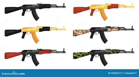 Russian AK 47 Kalashnikov Assault Rifle With Wooden Butt. Concept Of ...