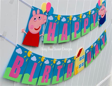 Peppa Pig Happy Birthday Banner / Peppa Pig Party / Peppa Pig - Etsy