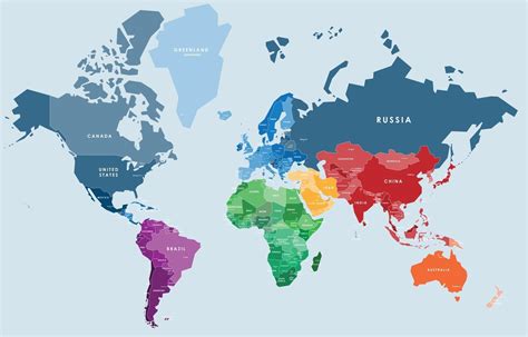 Colorful vector world map complete with all countries and capital ...