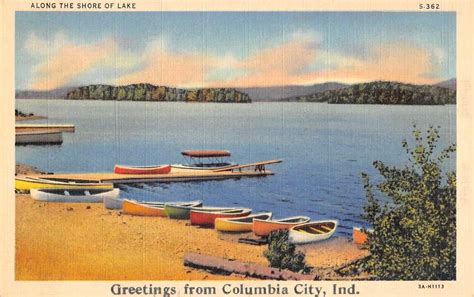 Columbia City Indiana Row Boat Waterfront Greeting Antique Postcard K66738 - Mary L. Martin Ltd ...