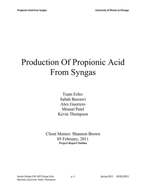 Synthesis of Propionic Acid from Syngas