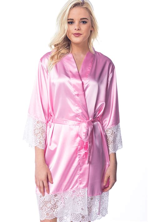 Women’s Lace Satin Silky Robe Kimono for Bride Bridesmaids Flower Girls Comfy Robe for Kids and ...