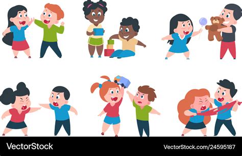 Kids behavior cartoon brother and sister fight Vector Image