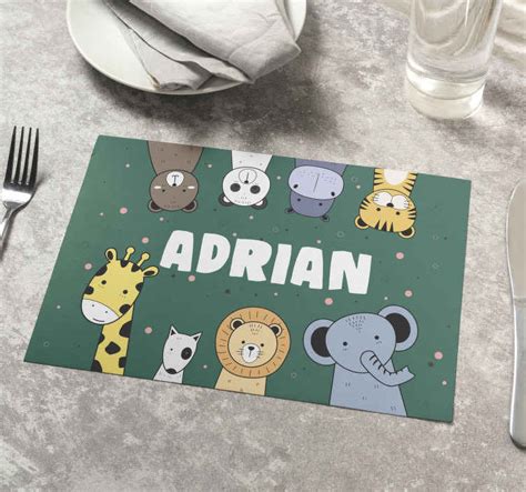 Cute cartoon animals personalised name kids placemat - TenStickers