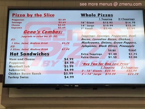 Menu at Geno's Pizza pizzeria, Poteau