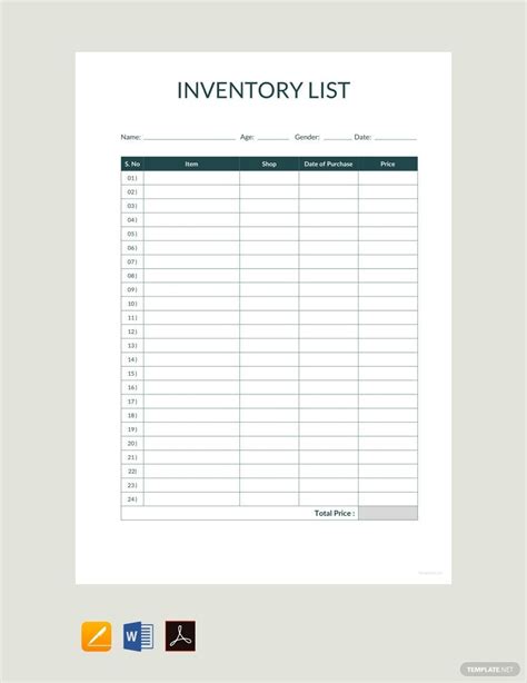 Sample Inventory List Templates in Google Sheets, Pages, Word, PDF, Google Docs - Download ...