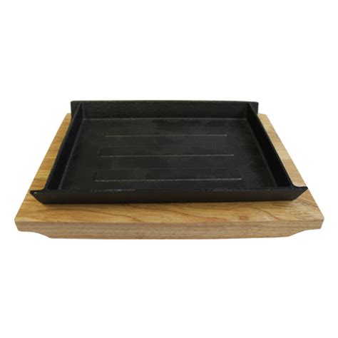 Rectangle Cast Iron Grill Pan with Wood Base | Tap Phong