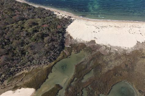 Aerial view of damage at Block Island National Wildlife Refuge - a ...