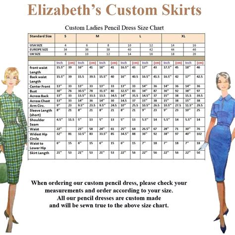 Custom-Ladies-Pencil-Dress-Size-Chart – Elizabeth's Custom Skirts