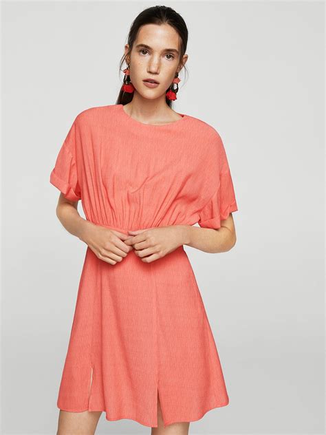 Buy MANGO Women Coral Solid Blouson Dress - Dresses for Women 2393658 ...