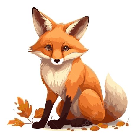 Realistic Fox Vector, Sticker Clipart Fox Sitting With Leaves On A White Background Cartoon ...