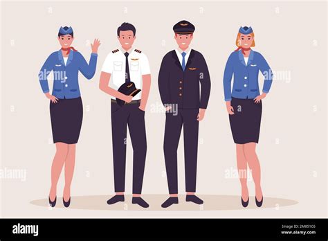 Vector pilot and flight attendant collection. Illustrations for websites, landing pages, mobile ...