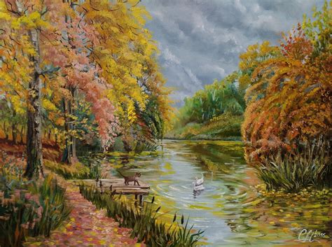 Autumn painting Fall landscape oil painting Impressionism