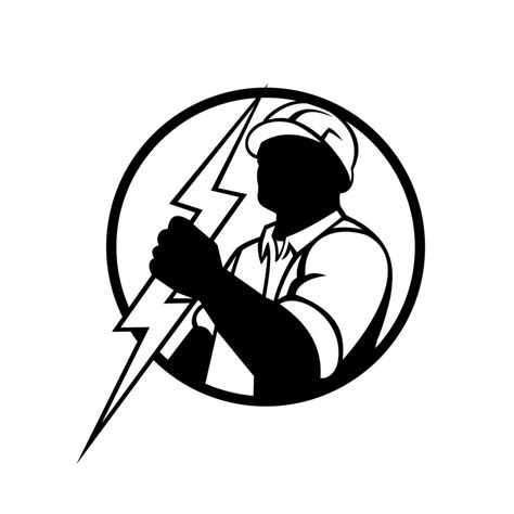 Electrician Holding Lightning Bolt Mascot Circle Black and White 1912953 Vector Art at Vecteezy