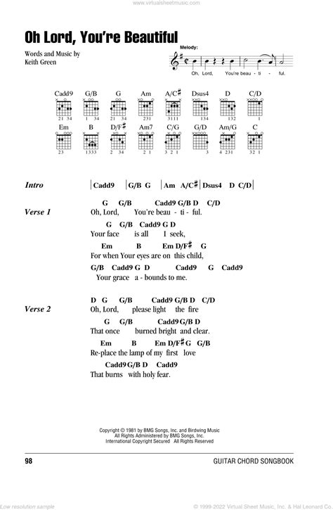 Oh Lord, You're Beautiful sheet music for guitar (chords) (PDF)