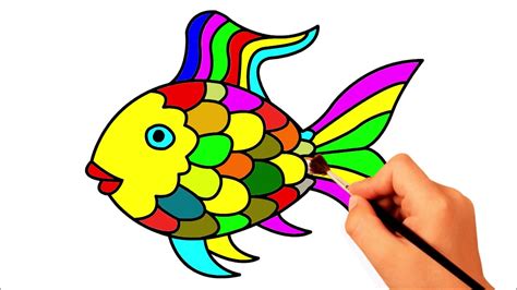 Rainbow Fish Drawing & Coloring | Coloring Page For Kids | Learn Colors and Drawing - YouTube