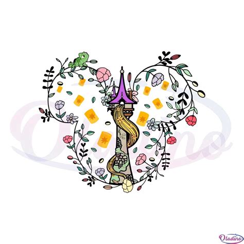 Rapunzel's Tower Tangled Princess Castle Mickey Mouse Floral Svg - Oladino