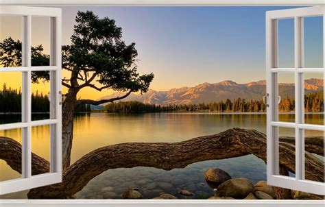 Wallpaper Sunset, Mountains, Lake, Window images for desktop, section пейзажи - download