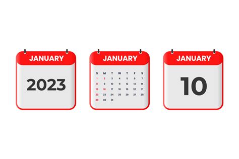 January 2023 calendar design. 10th January 2023 calendar icon for ...