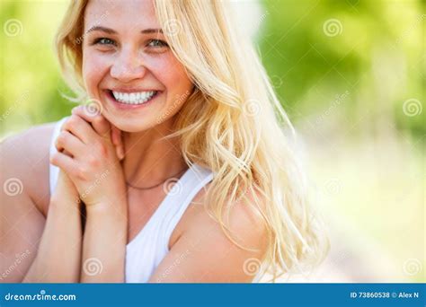 Outdoor Portrait of Attractive Young Smiling Lady Stock Photo - Image of head, leisure: 73860538