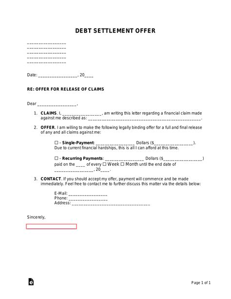 Free Debt Settlement Offer Letter | Sample Template - PDF | Word – eForms