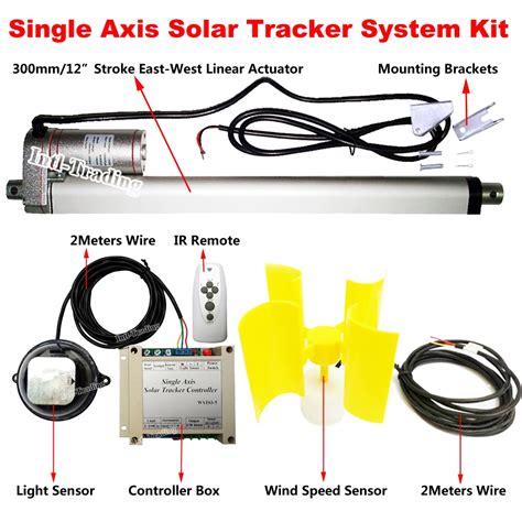 1KW Single Axis Solar Tracker Kit W/ 12" Linear Actuator 12V DC Motor ...