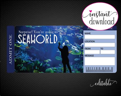 Printable SEAWORLD Surprise Trip Tickets. Vacation Ticket. - Etsy