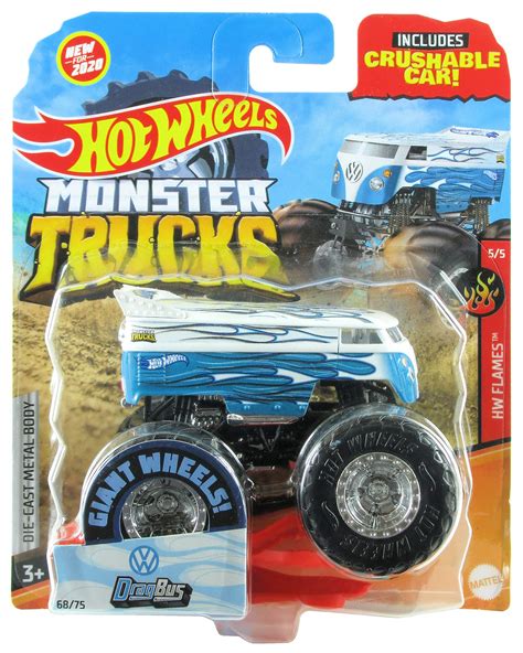 Buy Hot Wheels Monster Trucks 2020 1:64 Scale Truck with Crushable VW Volkswagen Drag Bus (#68/ ...