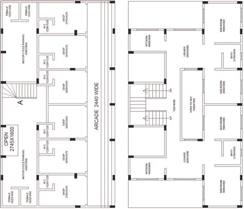 Architectural drawing of four-storey structure: (a) ground floor plan ...