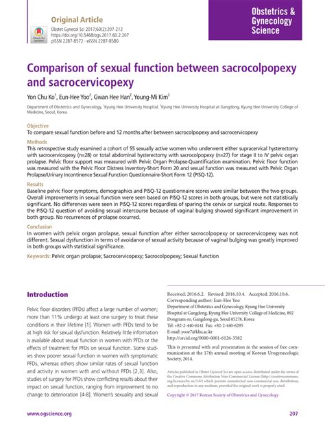 (PDF) Comparison of sexual function between sacrocolpopexy and sacrocervicopexy